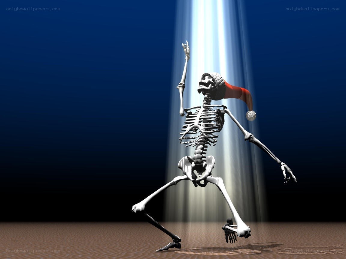 skeleton dancing in spotlight