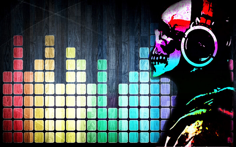skeleton dj with audio equalizer
