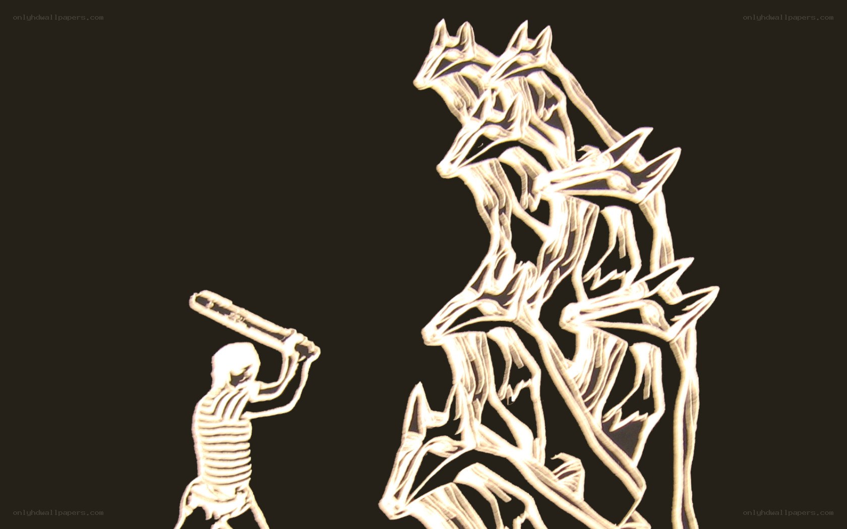 skeleton fighting a beast