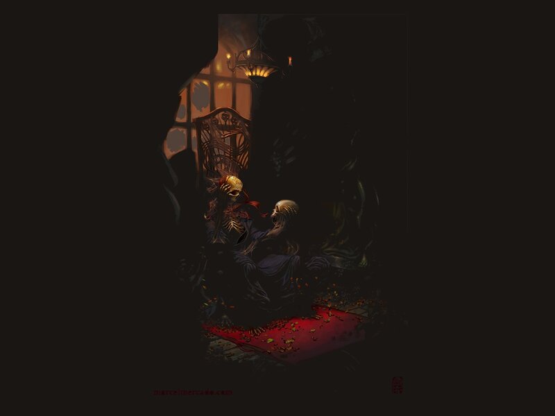 Skeleton Figures in Dark Room