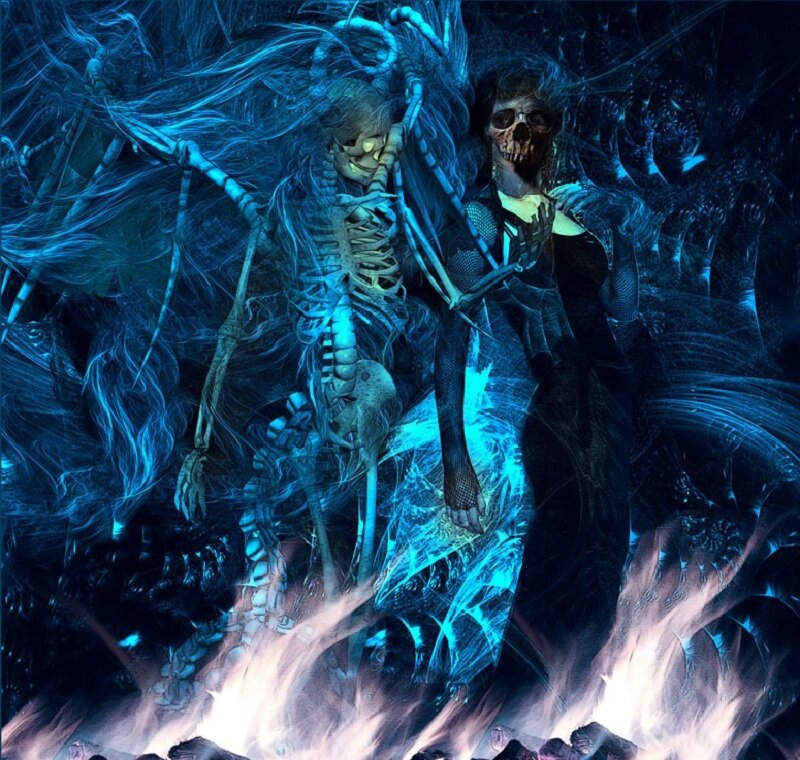 Skeleton Figures in Flames