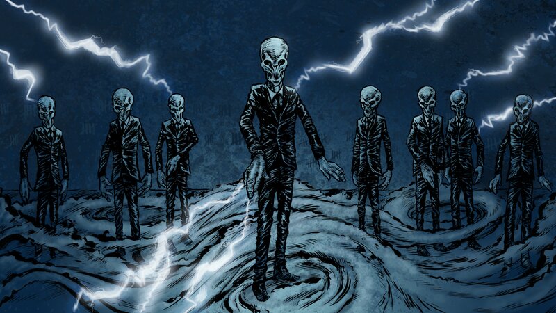 Skeleton Figures in Suits — Blue