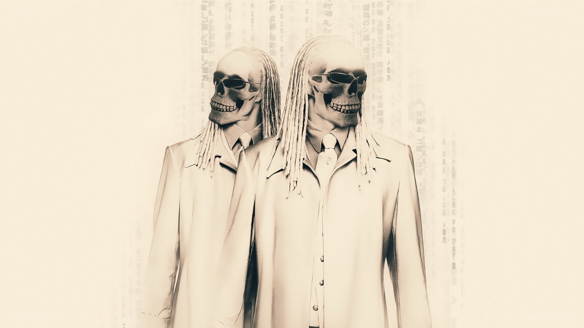 skeleton figures in suits