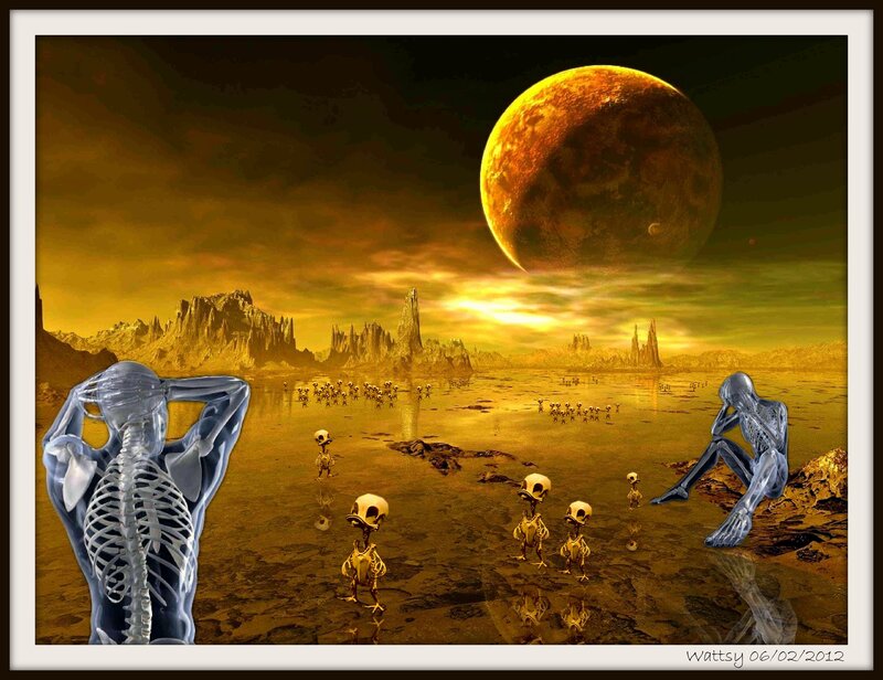 Skeleton Figures on Alien Planet