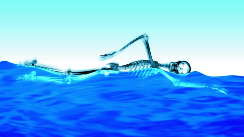 Skeleton Floating in Water — Blue, Serene