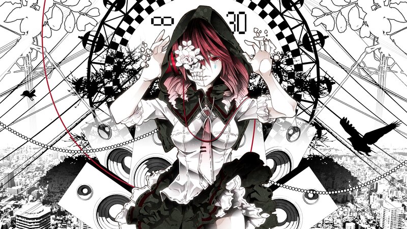 skeleton girl with headphones