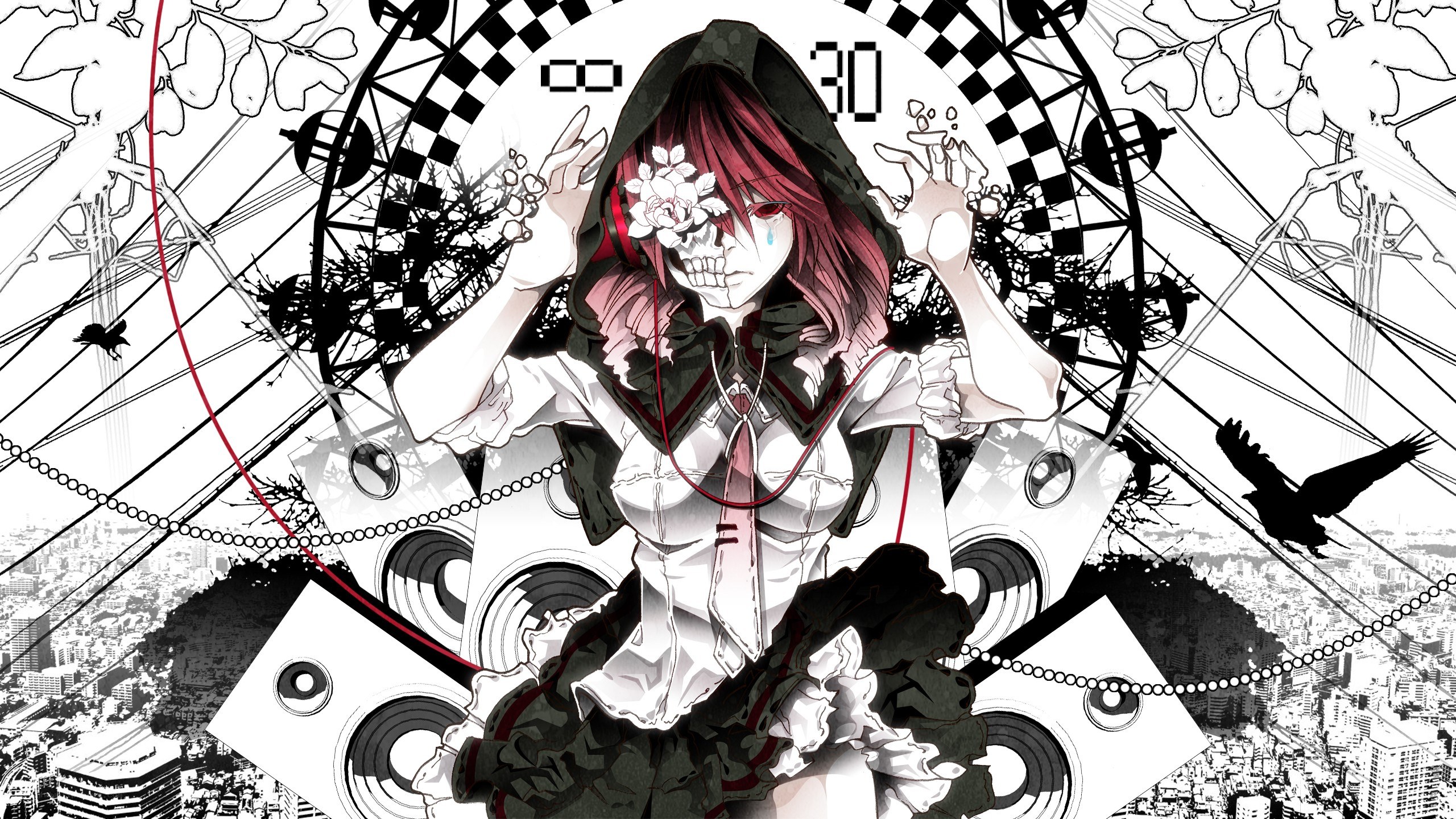 skeleton girl with headphones