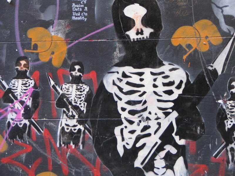skeleton graffiti mural