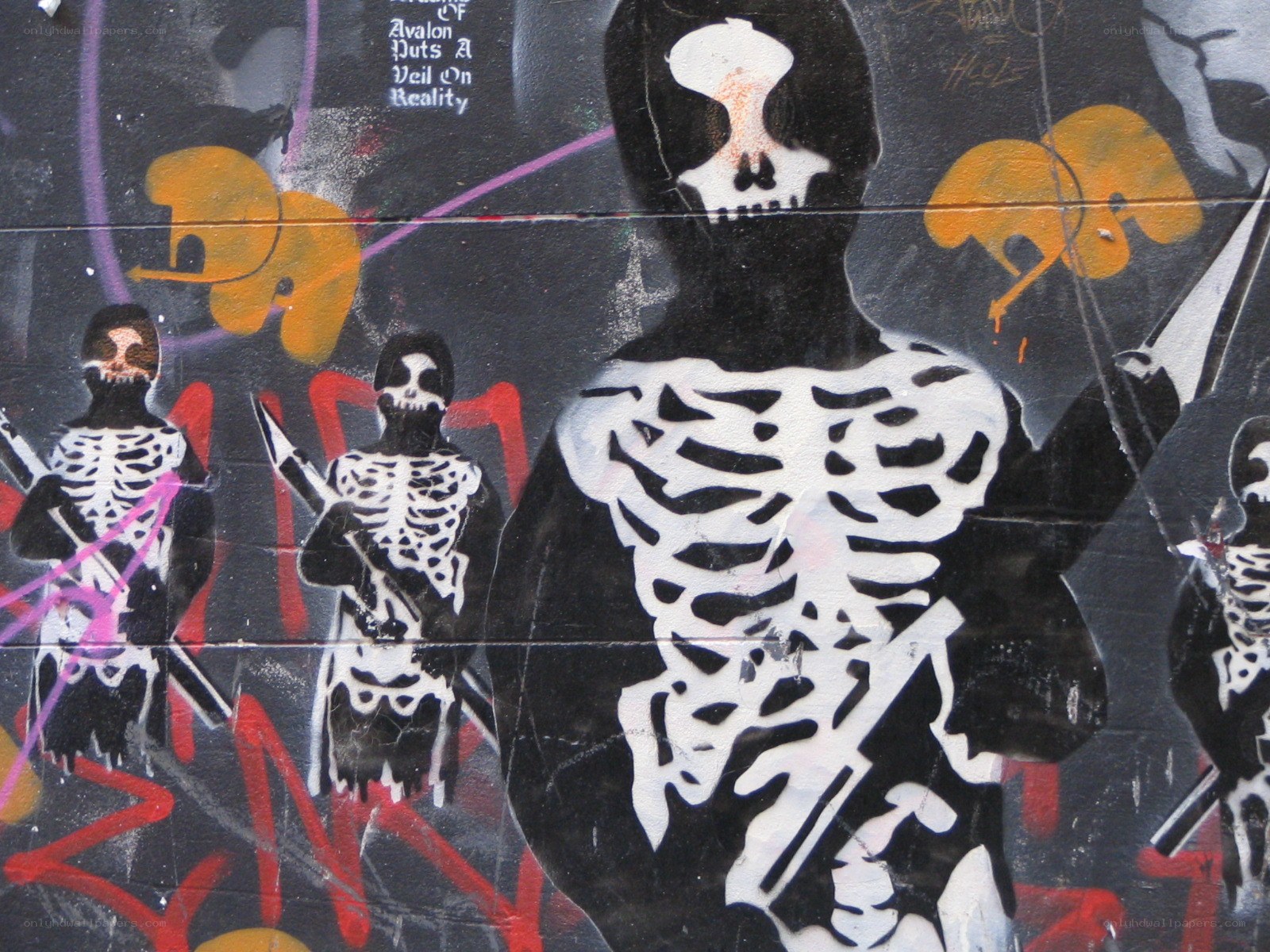 skeleton graffiti mural