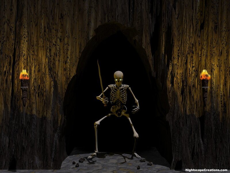 skeleton guard in a cave
