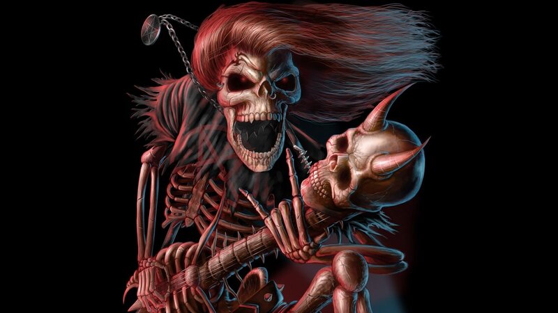 skeleton guitarist with red hair