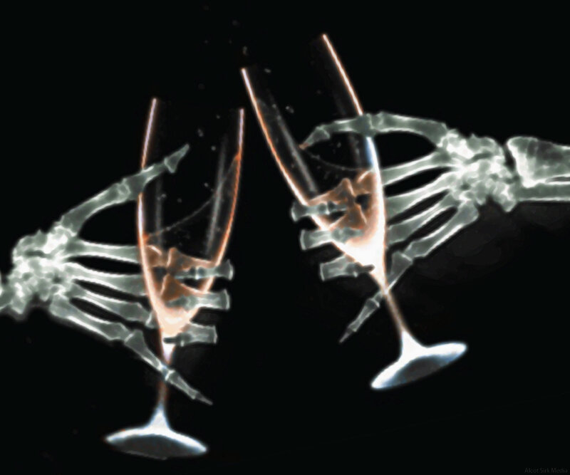 Skeleton Hands Clinking Glasses