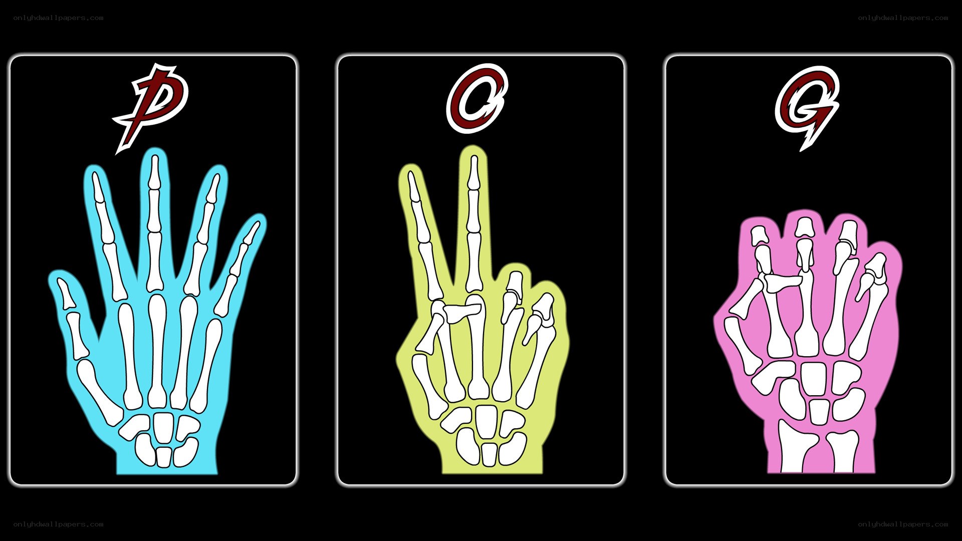 skeleton hands with logos