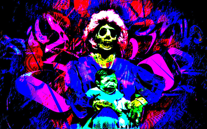 skeleton holding a baby