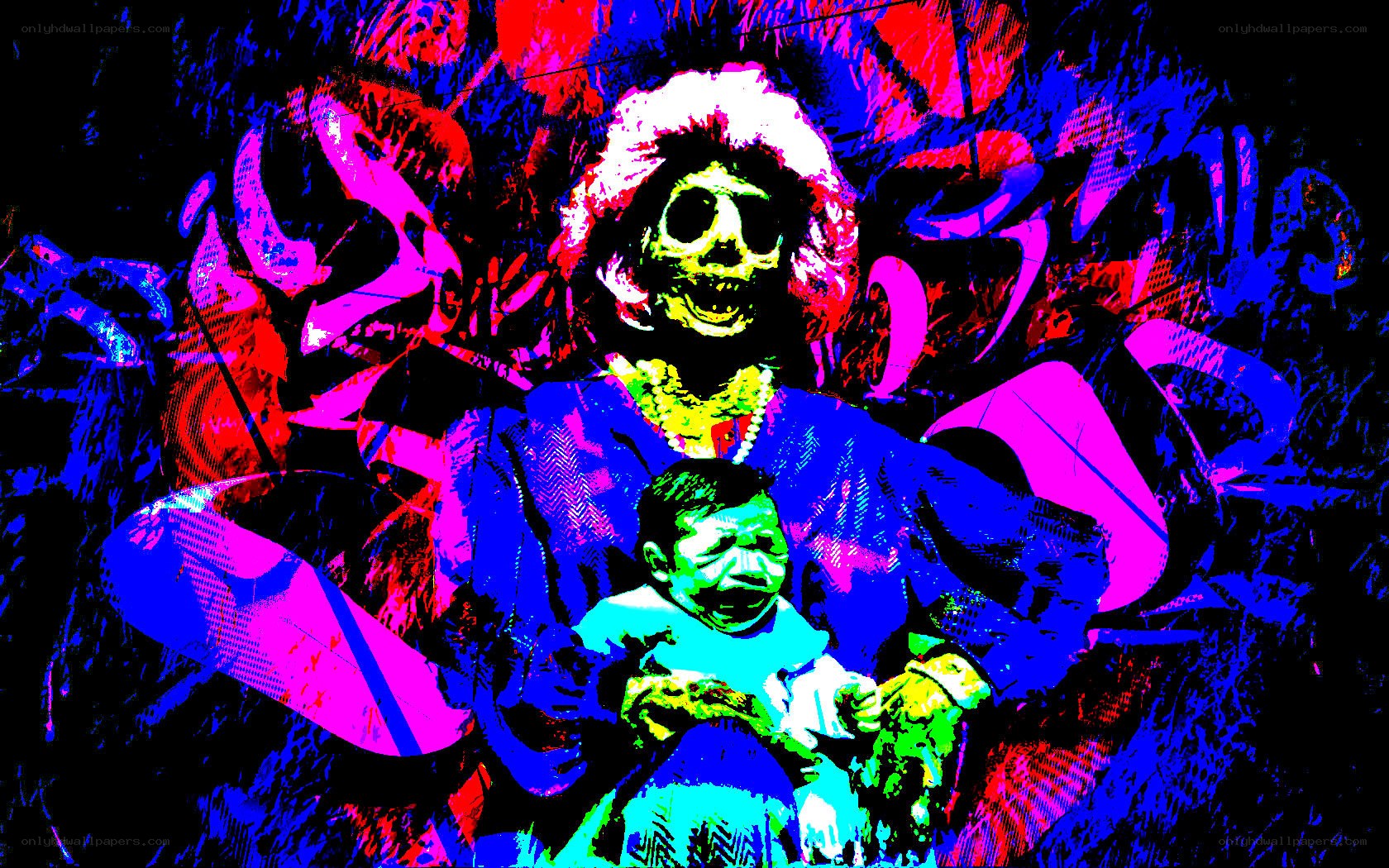skeleton holding a baby