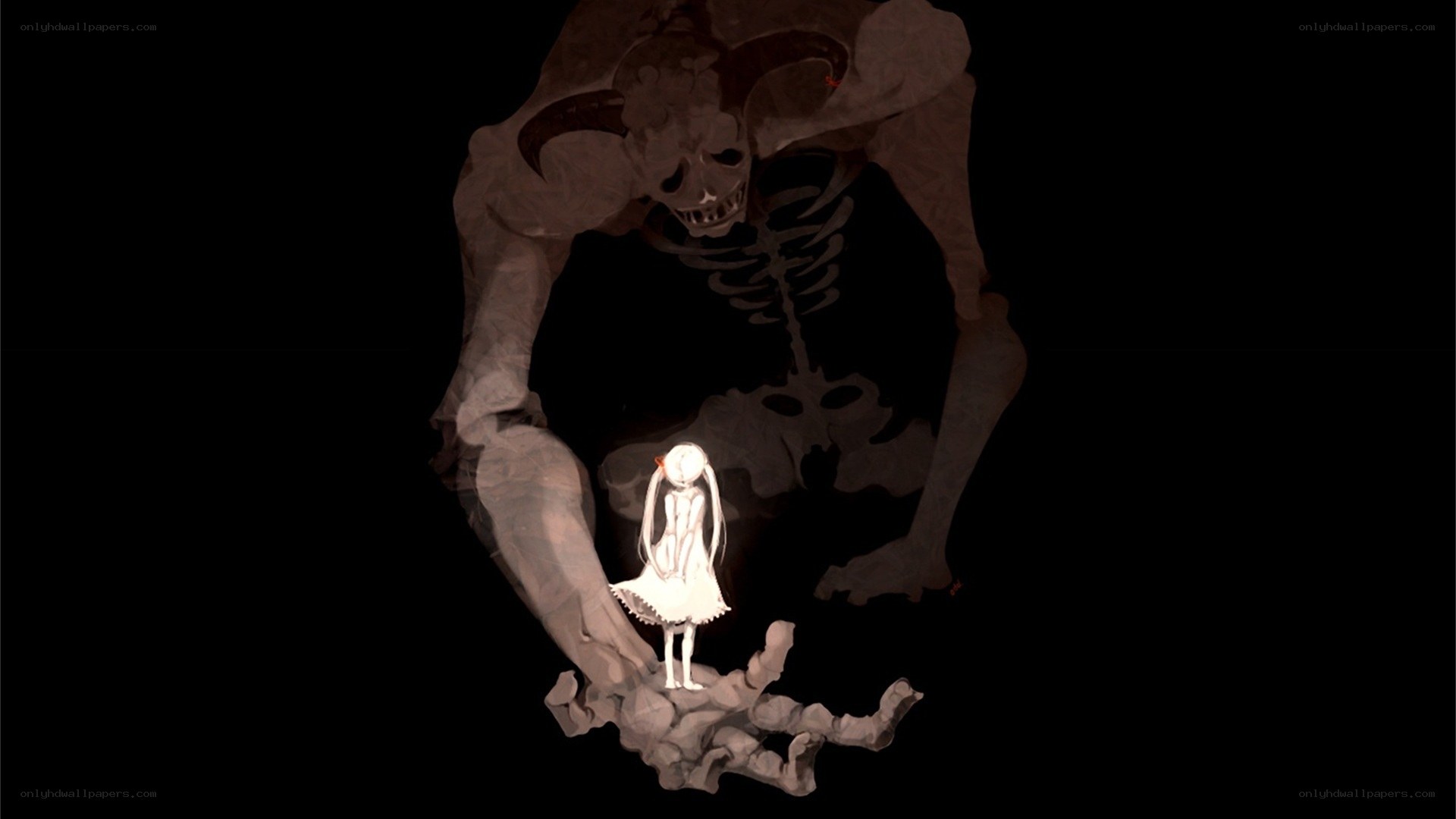 skeleton holding a girl