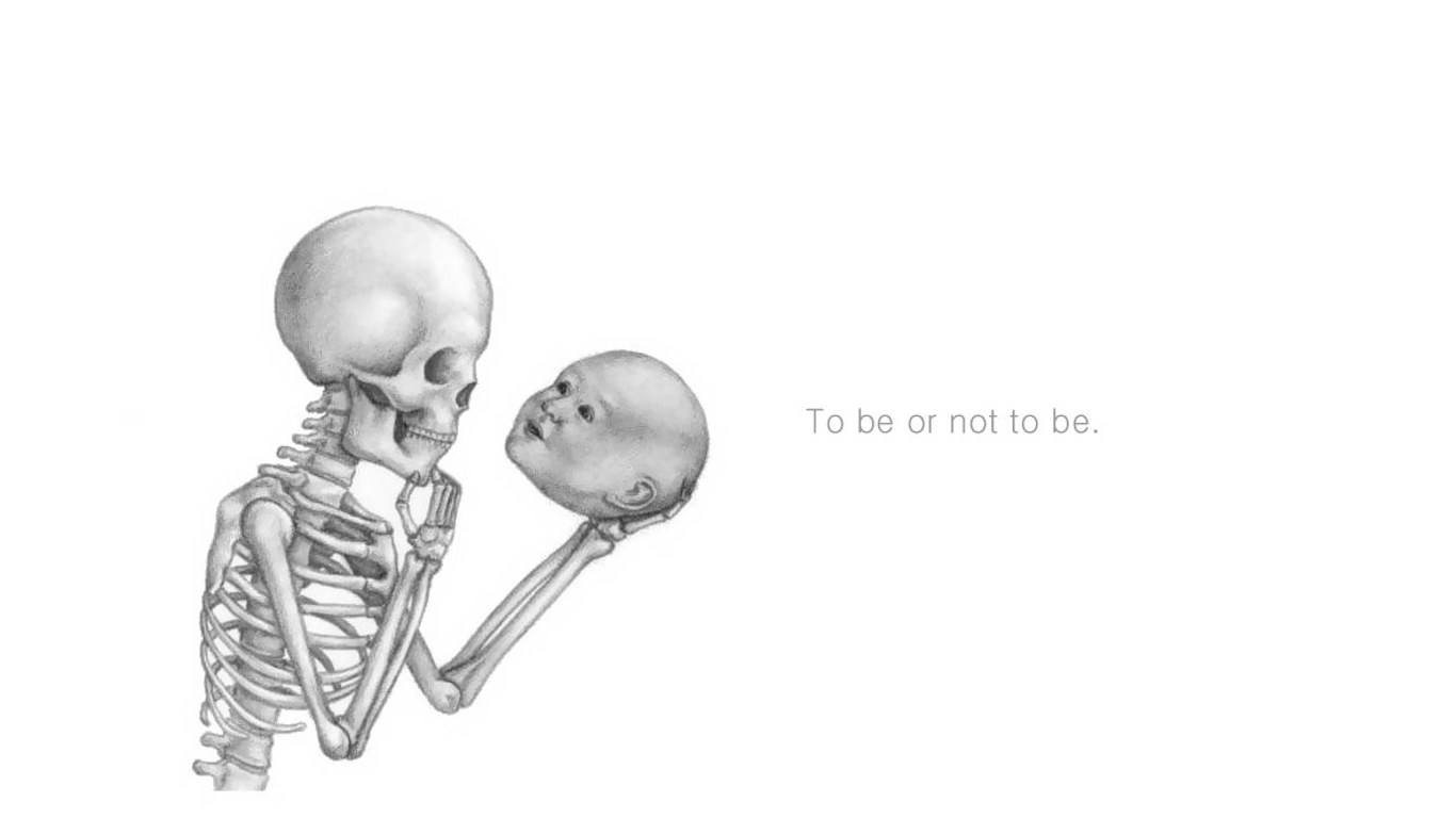 skeleton holding baby head