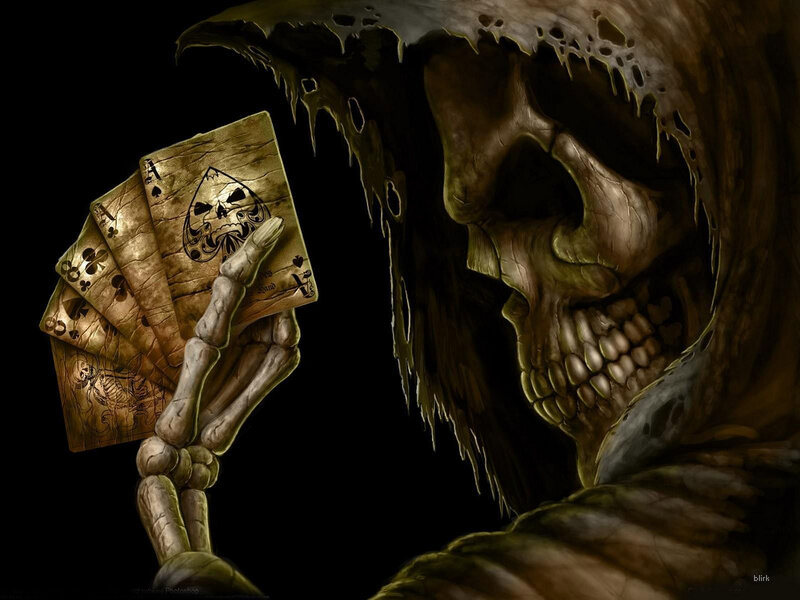 Skeleton Holding Cards — Black