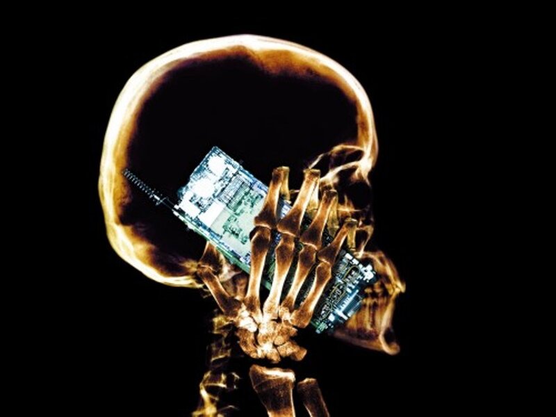 Skeleton Holding Circuit Board — Black