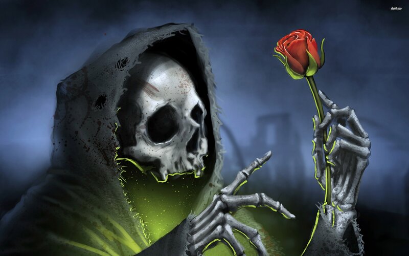 Skeleton Holding Rose — Blue