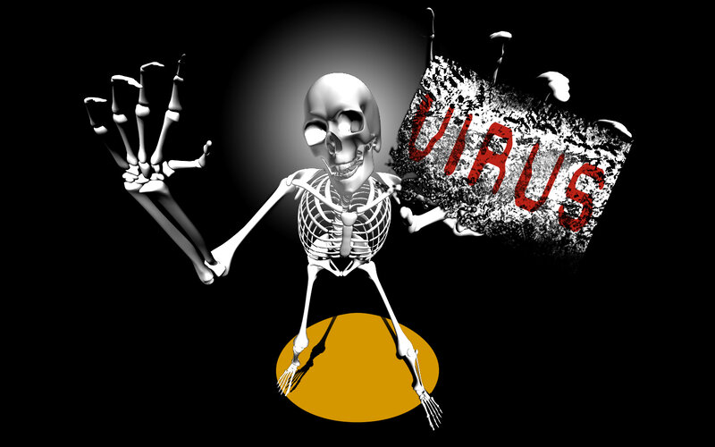 skeleton holding virus sign