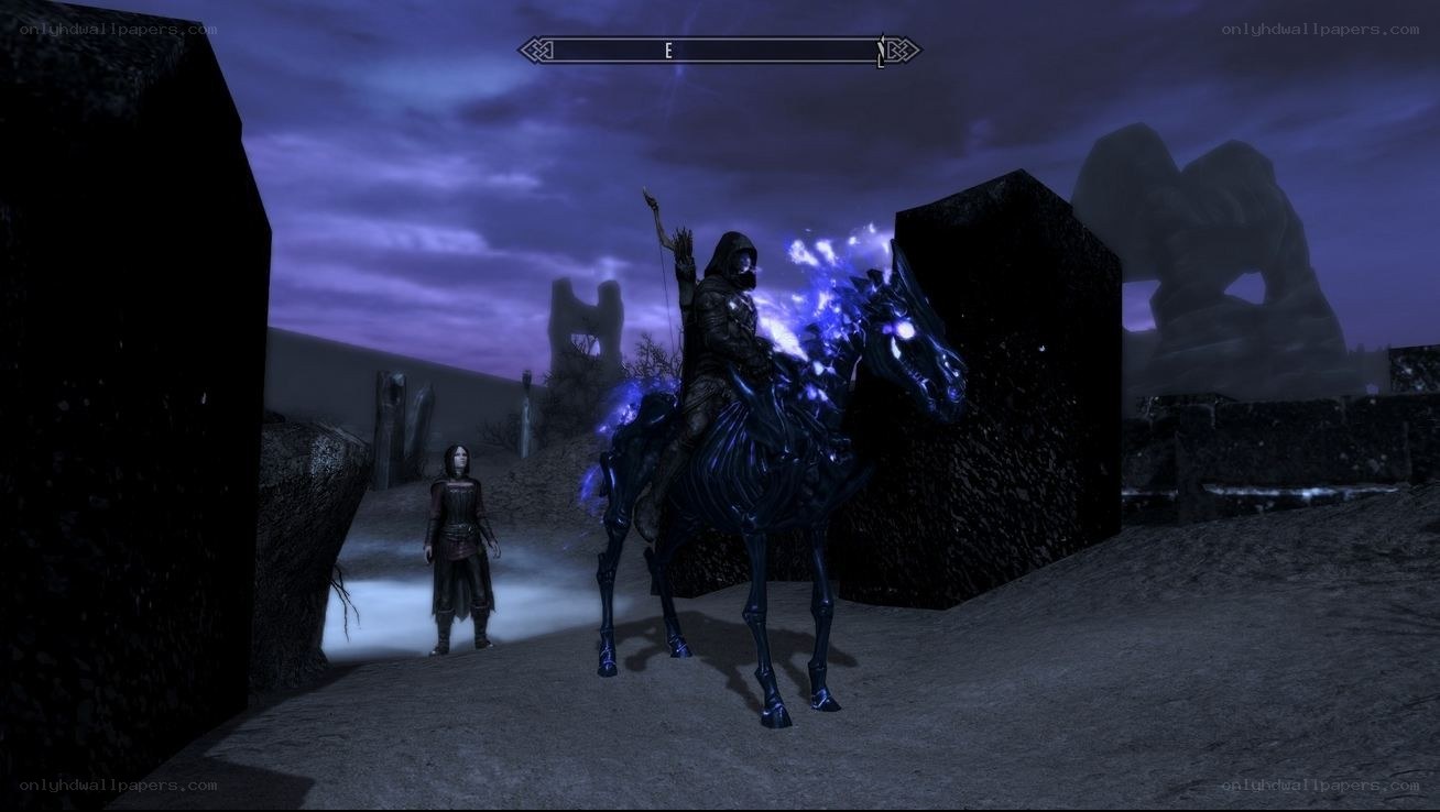 skeleton horse in dark landscape