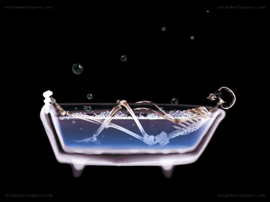 skeleton in a bathtub
