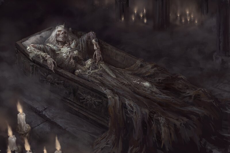 Skeleton in a Coffin — Black, Dark, Night