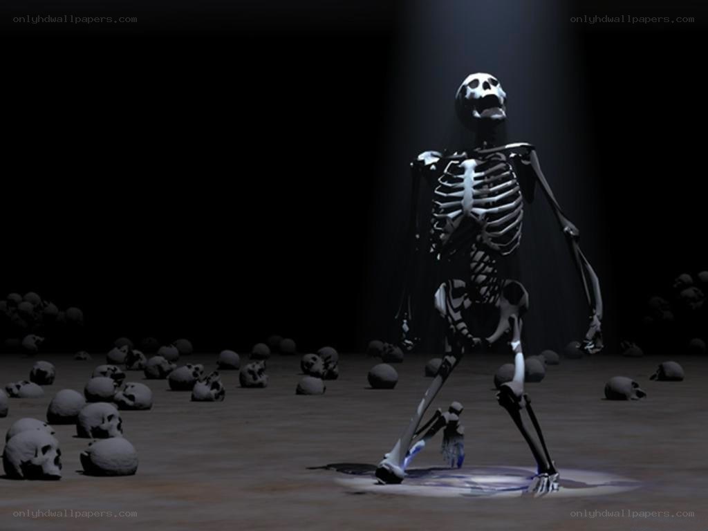 skeleton in a dark room