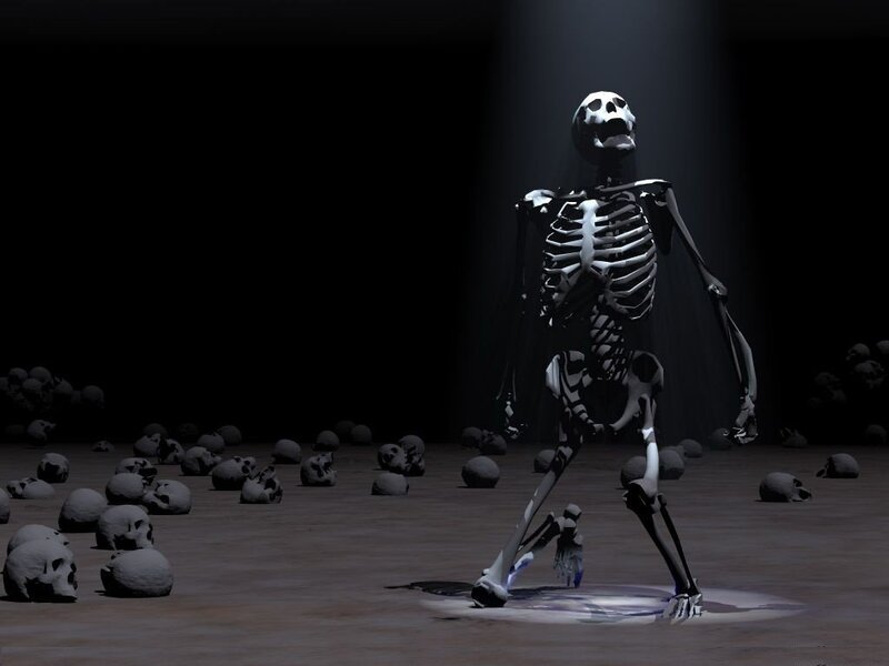 skeleton in a dark room
