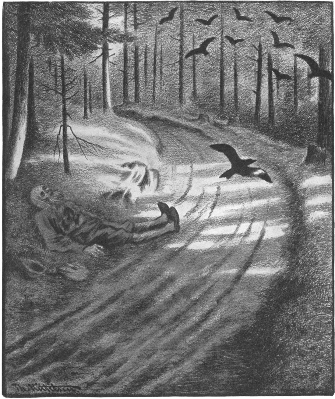 Skeleton in a forest
