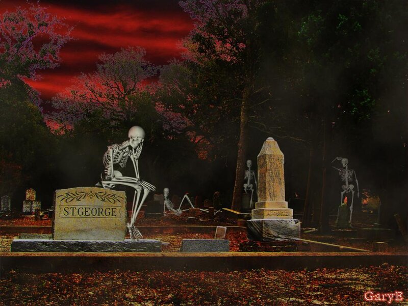 skeleton in a graveyard