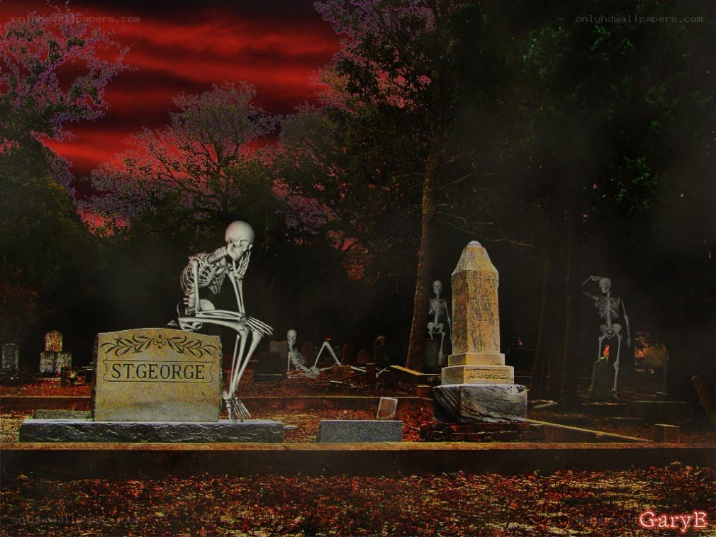 skeleton in a graveyard