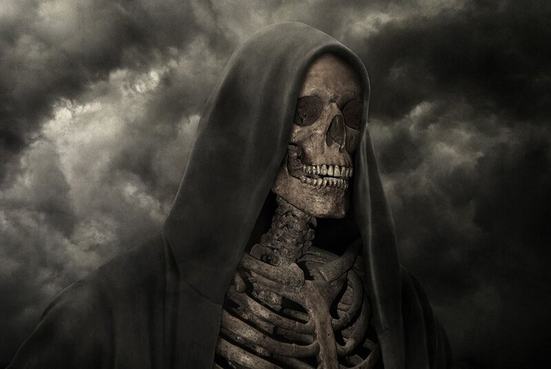skeleton in a hood