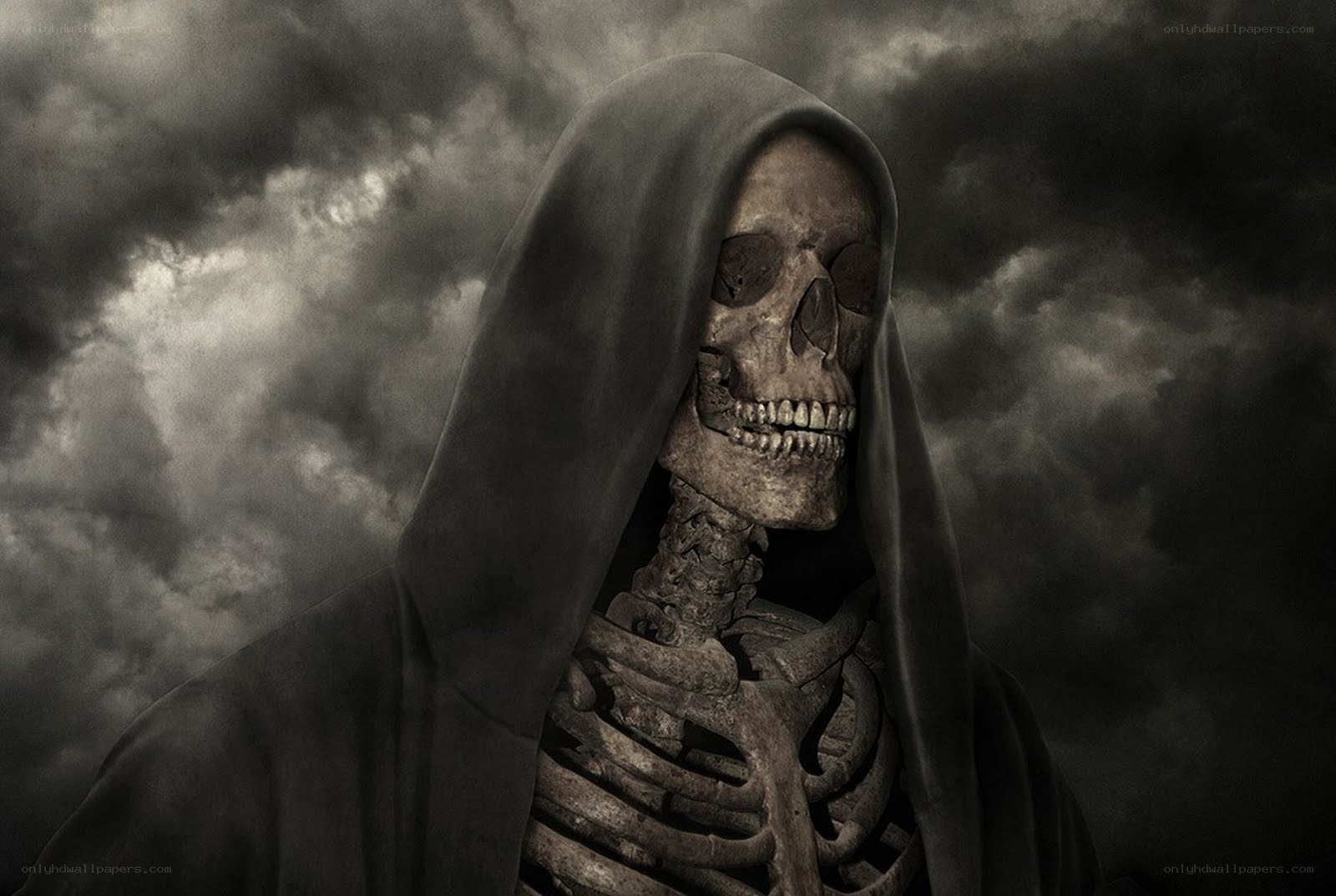 skeleton in a hood