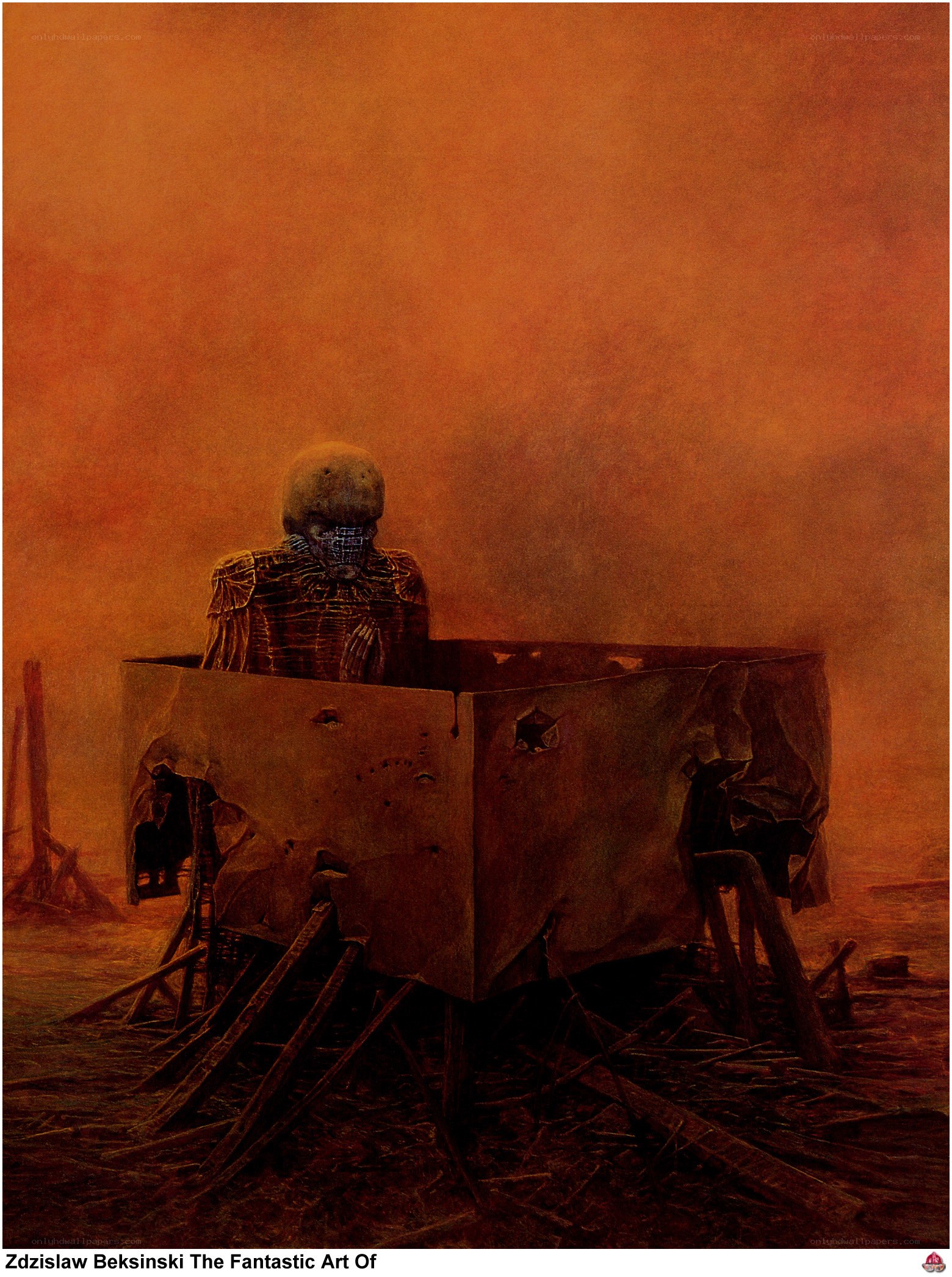 skeleton in a ruined cart