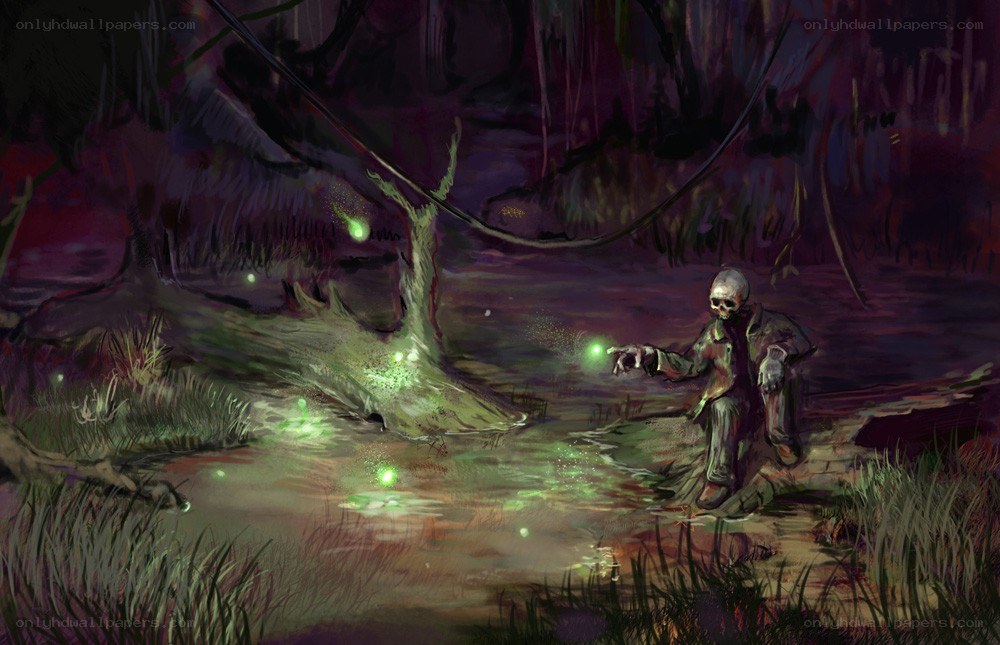 Skeleton in a swamp