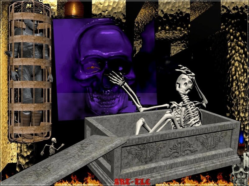 skeleton in a tomb