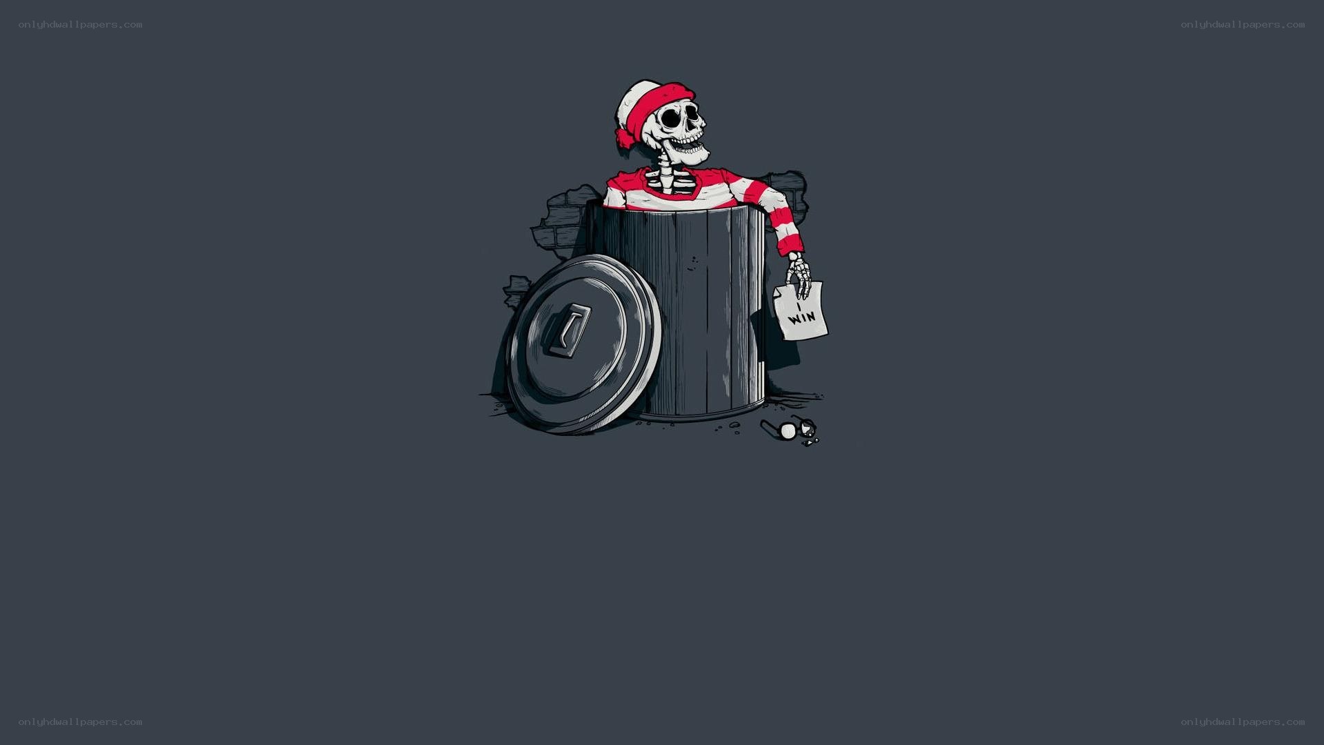 skeleton in a trash can