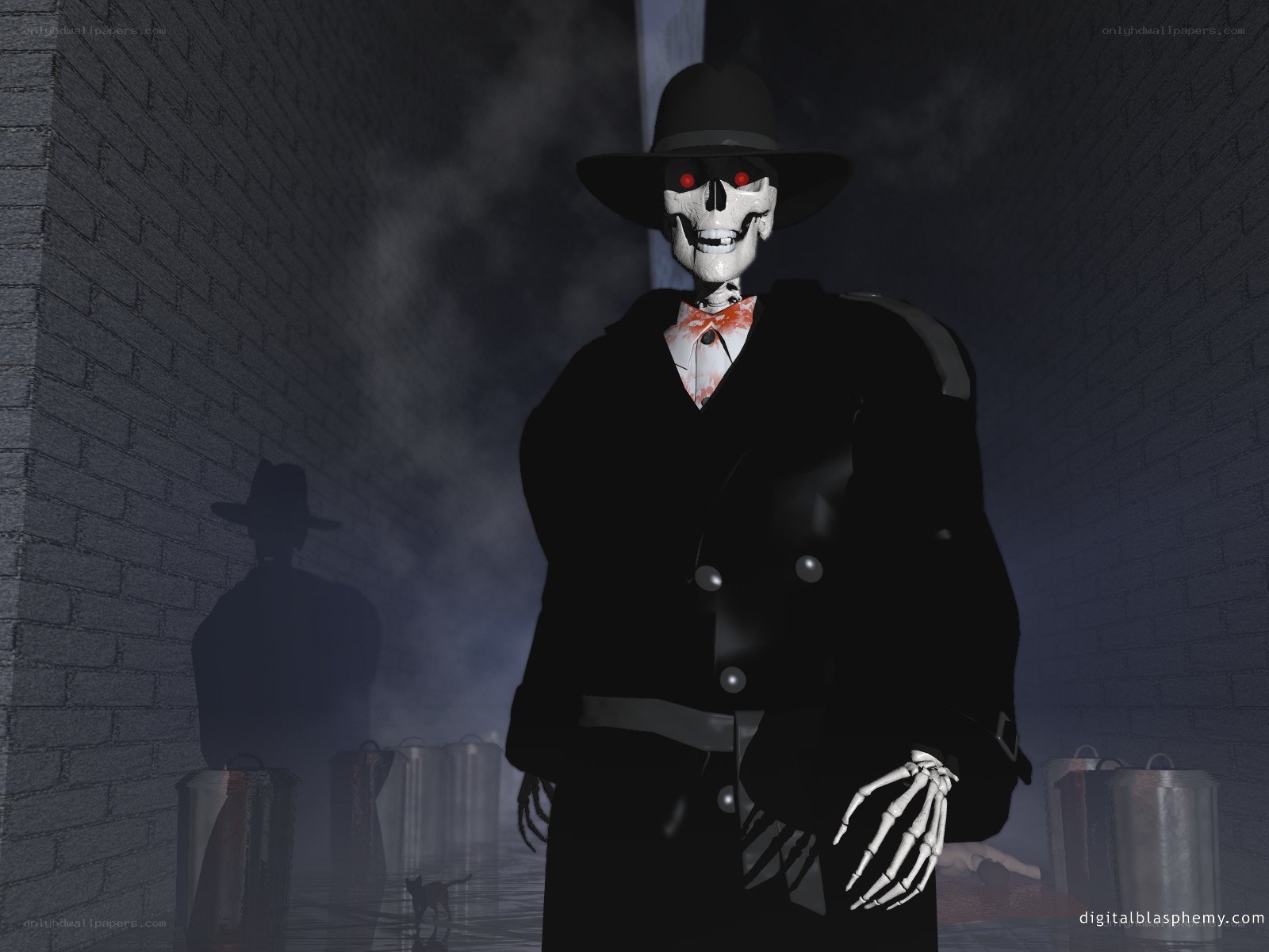 skeleton in a trench coat