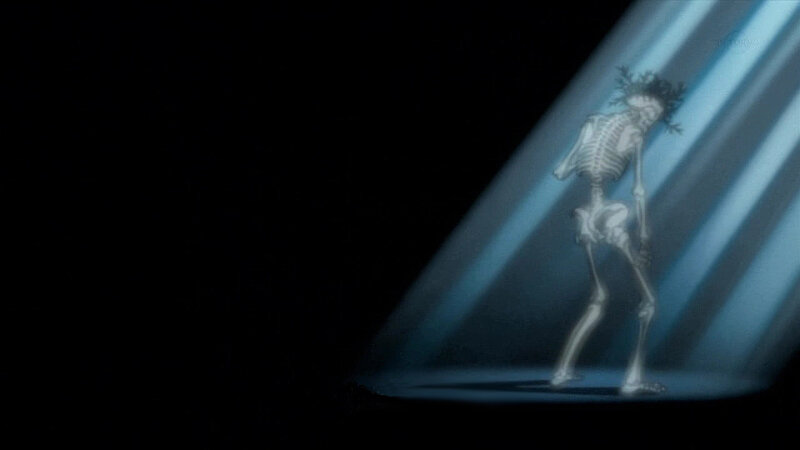 skeleton in blue light
