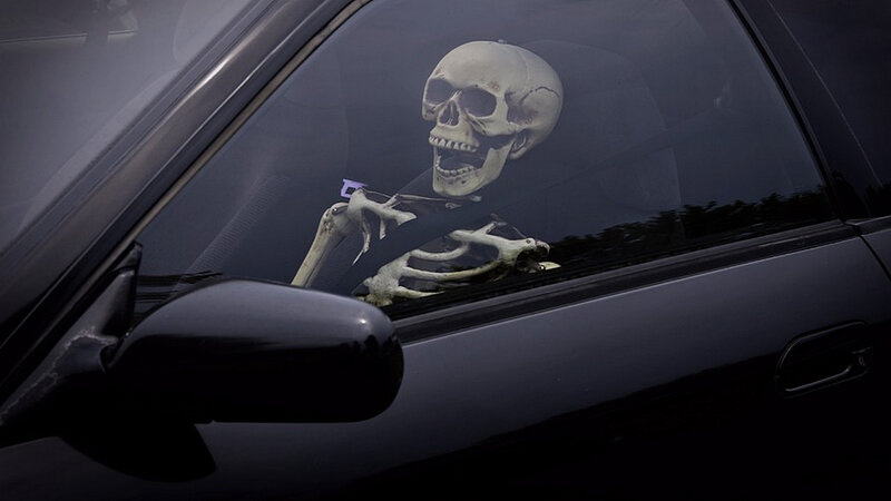 Skeleton in Car