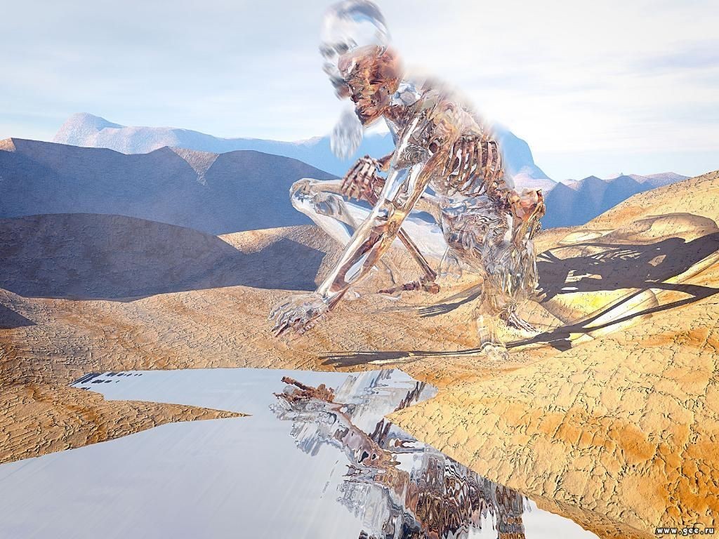 skeleton in desert landscape