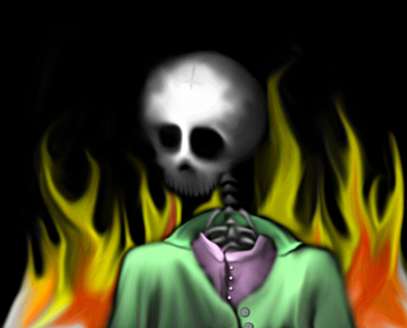 skeleton in flames