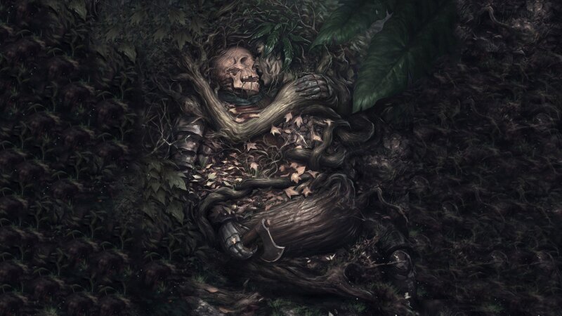 Skeleton in Forest — Green, Dark, Digital Art
