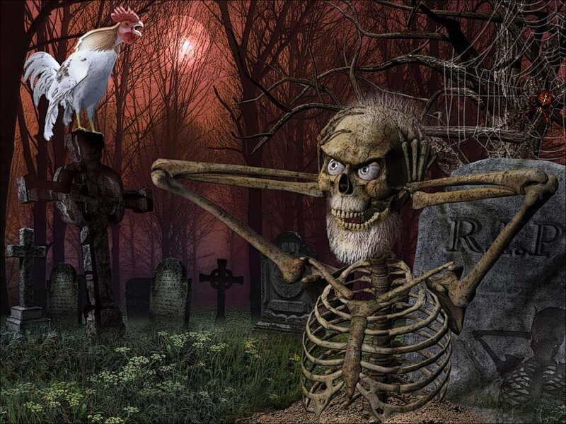 Skeleton in Graveyard — Red