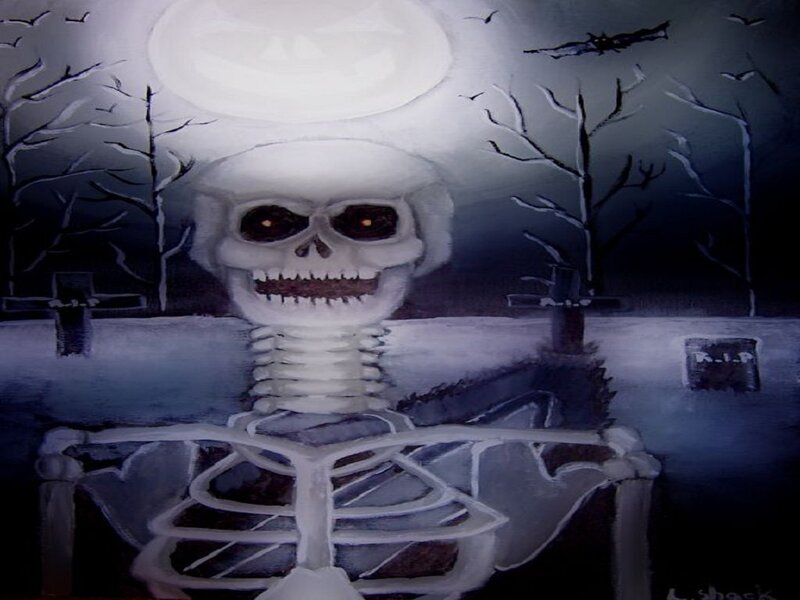 Skeleton in Graveyard — White