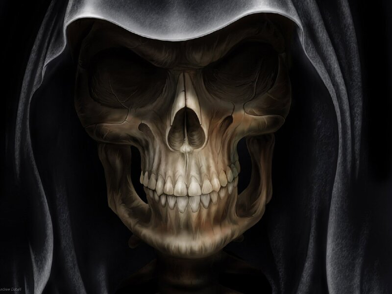 Skeleton in Hood — Black, Dramatic, Digital Art