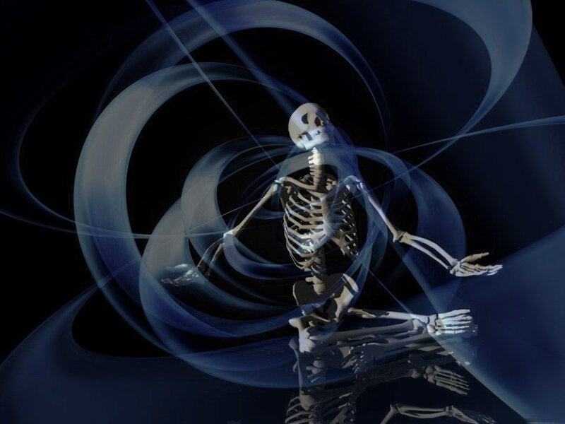 skeleton in meditative pose
