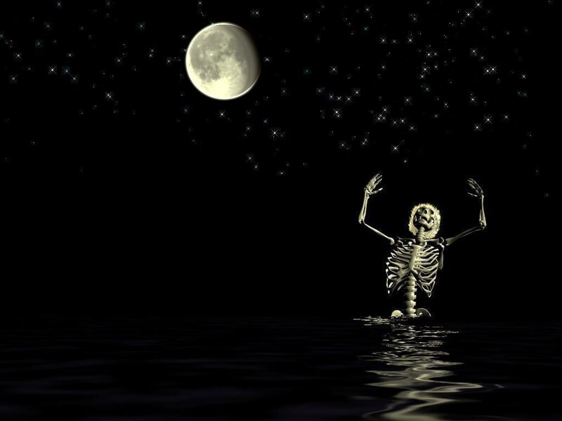 skeleton in moonlit water